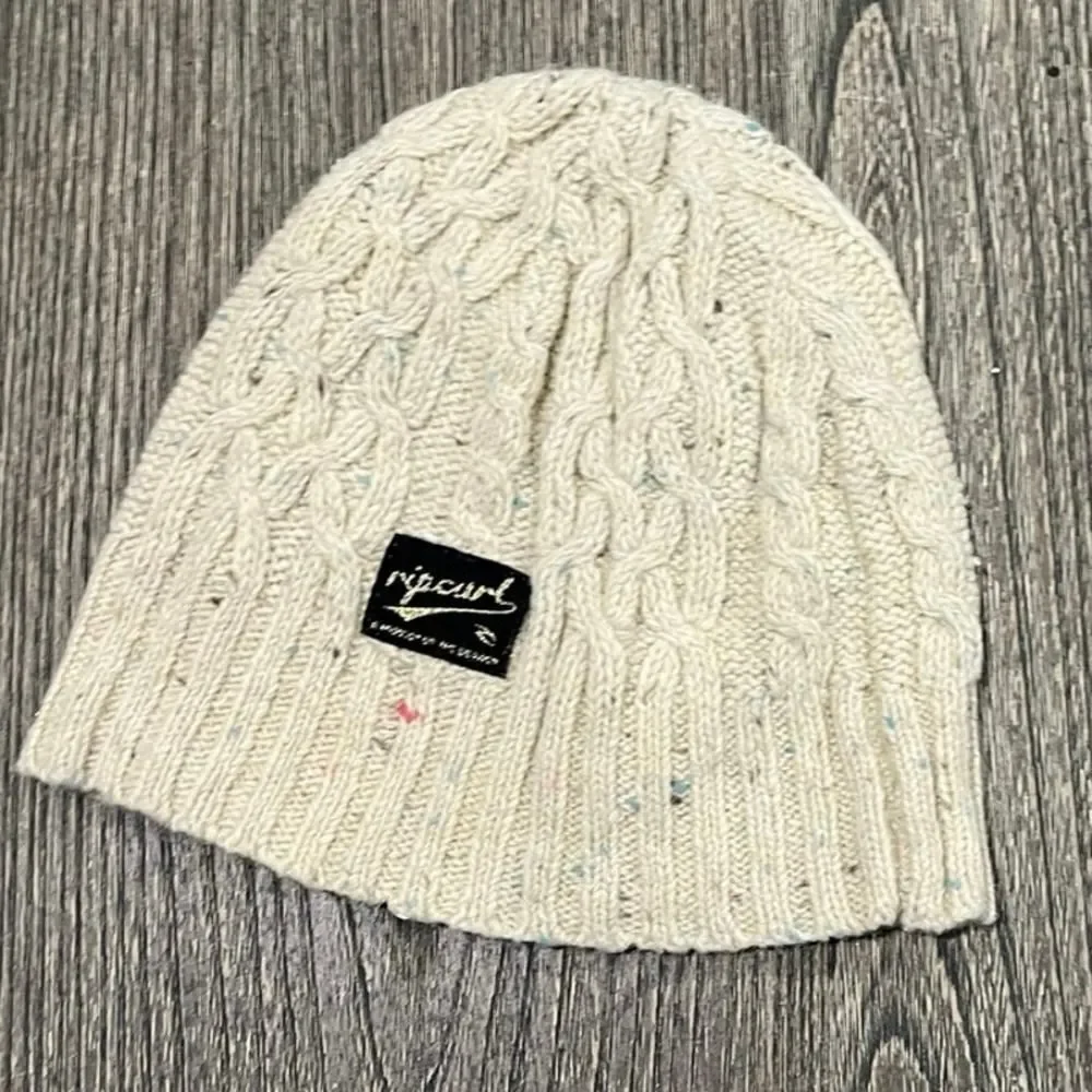 Rip Curl The Search Toddler Girls Cable Knit Beanie Ramie Wool Blend Ivory OS